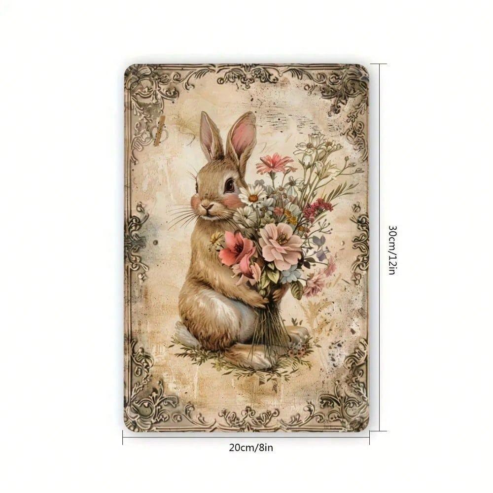 Vintage Metal Wall Art Rabbit Flower Decor