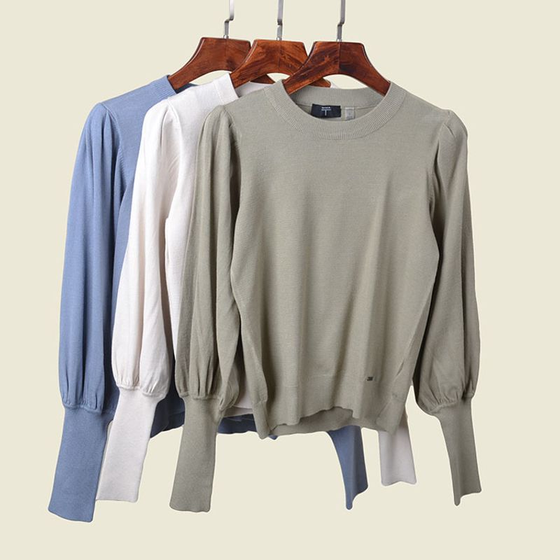 Japanese Style Lantern Sleeve Knitted Long Sleeve Foreign Trade Brand Fall and Winter Inner Wear Slimming Puff Sleeve Pullover Ins Base Top