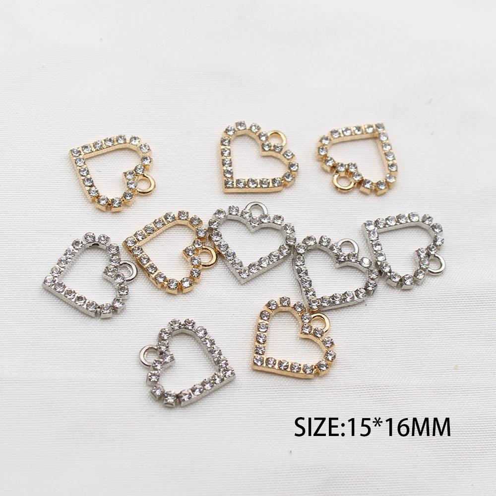 10 Pieces of 15 * 16mm Peach Heart with Loop Rhinestone Pendant, Handmade Necklace Decoration, Clothing, Wedding Decoration