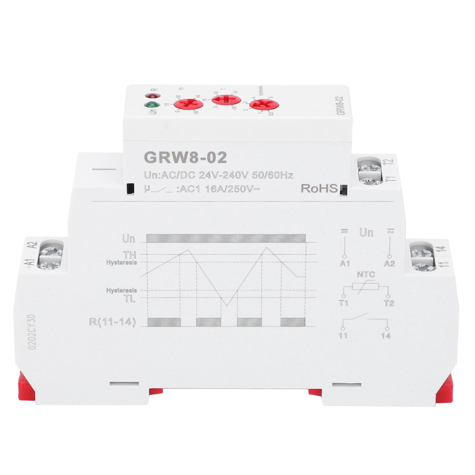 

Temperature Control Relay DIN Rail Installation with Test Probe GRW8 02 AC DC 24V 240V