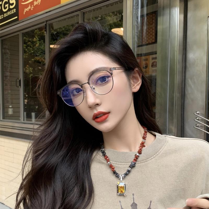 Vintage Style Unisex Non-Prescription Blue Light Blocking Glasses, Semi-Rimless, Durable PC Frame, with Clear PC Lenses