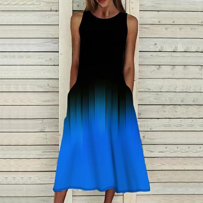 Summer Fashion Sexy Sleeveless Dress Soft Casual 3D Gradient Print Dress Sleeveless Sling Dress Summer Suspender Dress