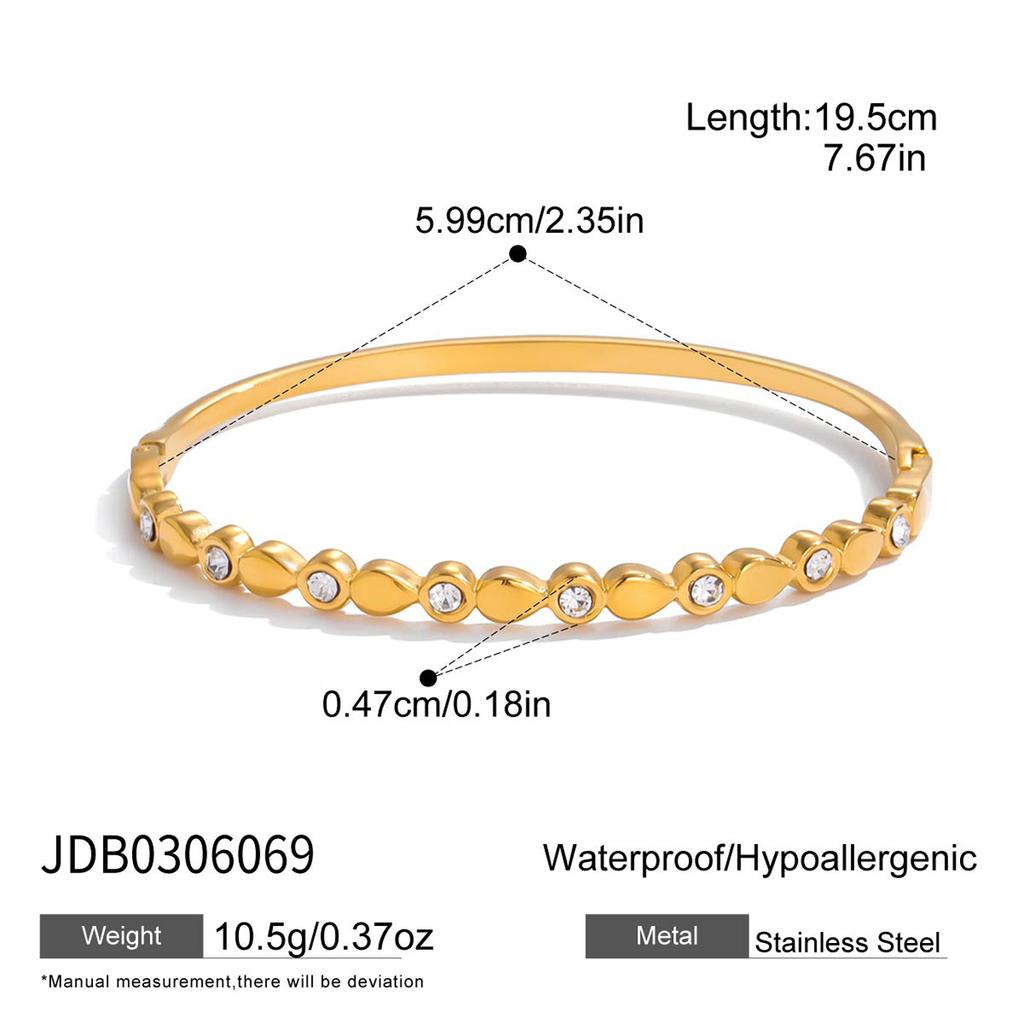 J&D 18K PVD Gold Plate Stainless Steel Bracelet Trendy Classic White Rhinestone Cross Bracelets