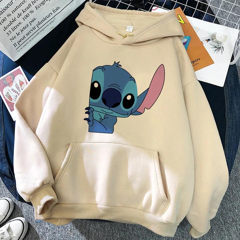 

2025 MINISO Cartoon Winter Stitch Hoodies girl Harajuku Cute Anime Sweatshirt Manga Streetwear Hoody Girl s clothes 150