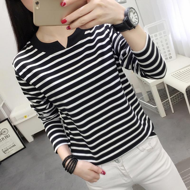 Extra Fat and Loose Long-sleeved Autumn Striped Bottoming Shirt Combed Cotton