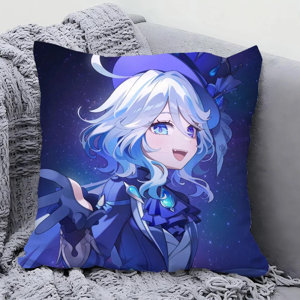 Furina Animation Spiel G-Genshin I-Impact Kissenbezug Quadratisches Kissen Schlafzimmer Sofa Freizeit Komfort Wohnzimmer Heimdekoration 40X40