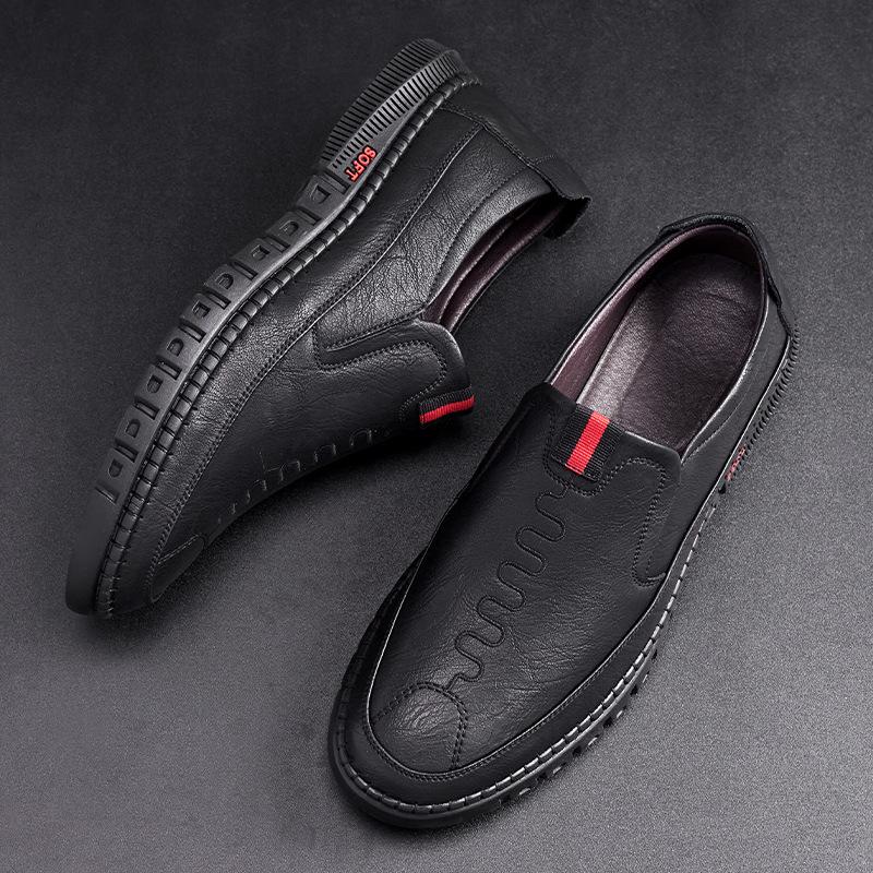 2025 Spring and Autumn New Men's Daily Casual Leather Shoes Men's Hand-stitched Genuine Leather Foot Cover Single Shoes Soft Leather 9709
