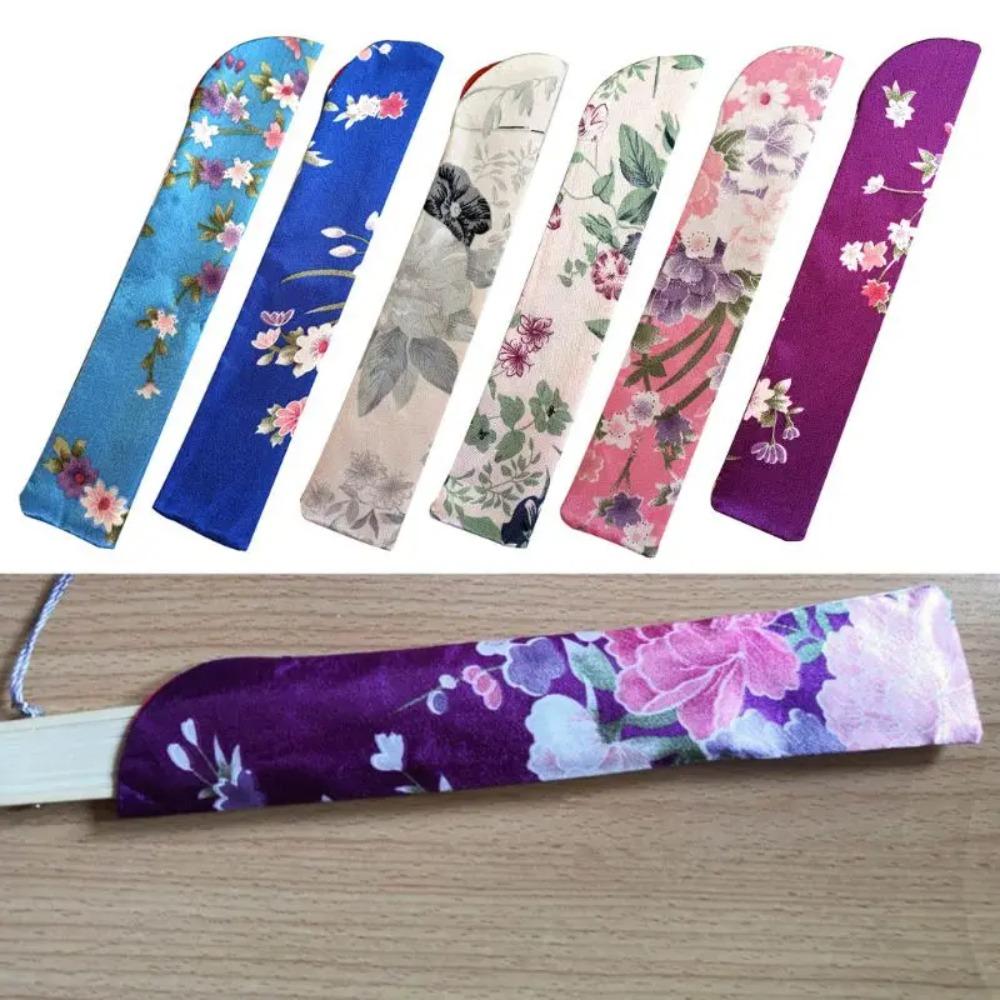 2pcs Elegant Folding Fan Pouch Retro Brocade Fan Bag Folding Hand Fan Bag Festival Gifts