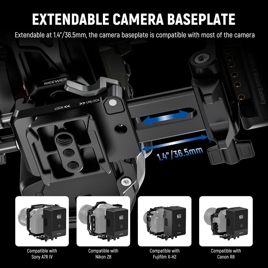 NEEWER PS015 PRO Foldable V-Mount Plate Arca Type Quick Release Camera Base with 1/4 3/8 Screws for DSLR Mirrorless Gimbal