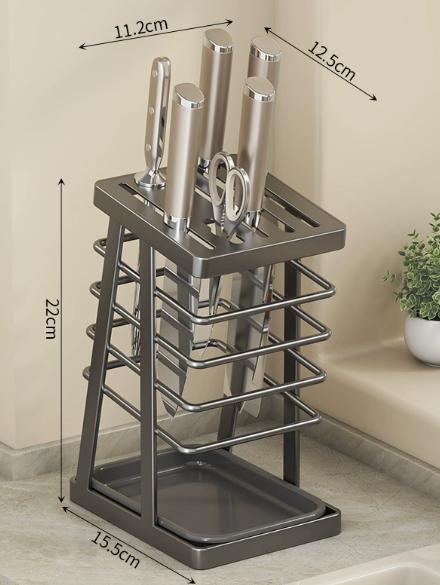 

Countertop Knife Block with Drainage, Integrated Kitchen Knife Organizer, Space-Saving Rack for Chef Knives and Utensils сірий колір
