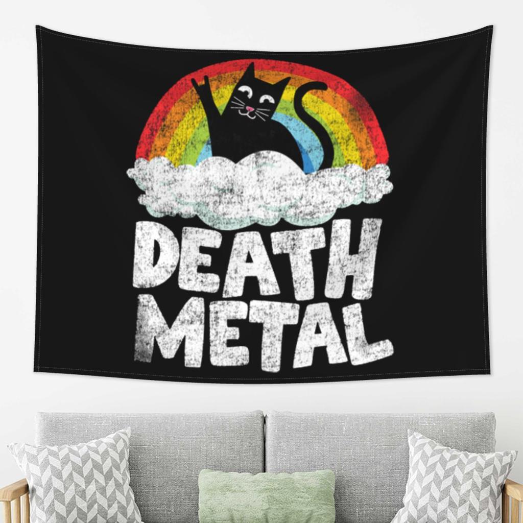 Funny Death Metal Cat Gift Rainbow Heavy Metal Tapestry Wall Hanging Aesthetic Home Decor Tapestries for Living Room Bedroom