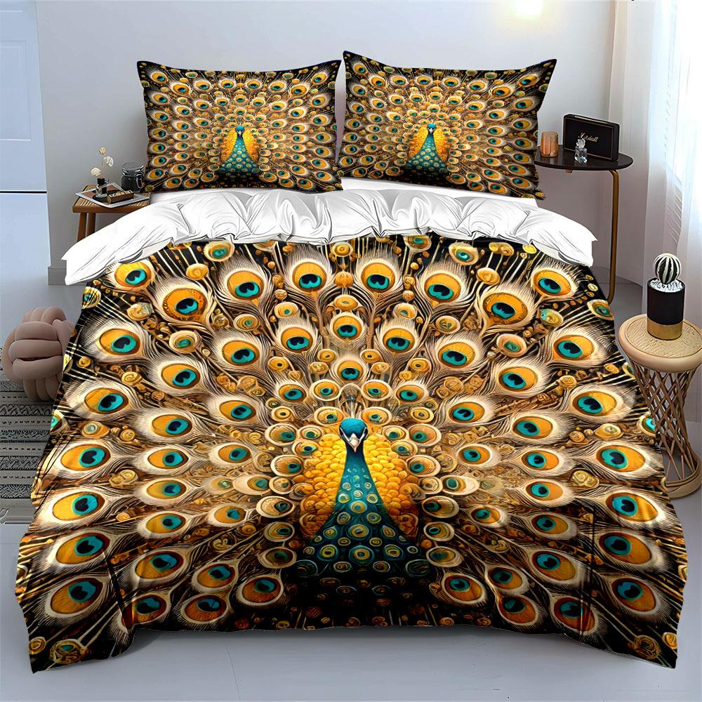 Luxury Peacock Decor Set Multiple Sizes Kid'S And Adults' Bedroom Exquisite 3Pc Bedding Set, Gift