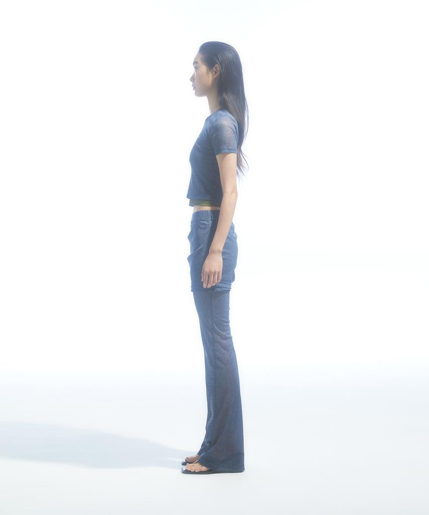 DRAE Overlay-Mesh Denim T-Shirt_Indigo