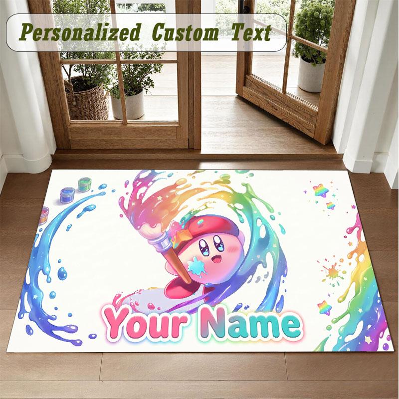 Crystal Velvet Square Rug Custom NameKirby Pattern Non Slip Home Floor Decor Rug