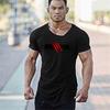 Muscleguys Mens Casual Irregular Sport Clothing Summer Cotton V-neck Short Sleeve Workout Shirts Gym Bodybuilding Fitness Slim Fit T-shirts