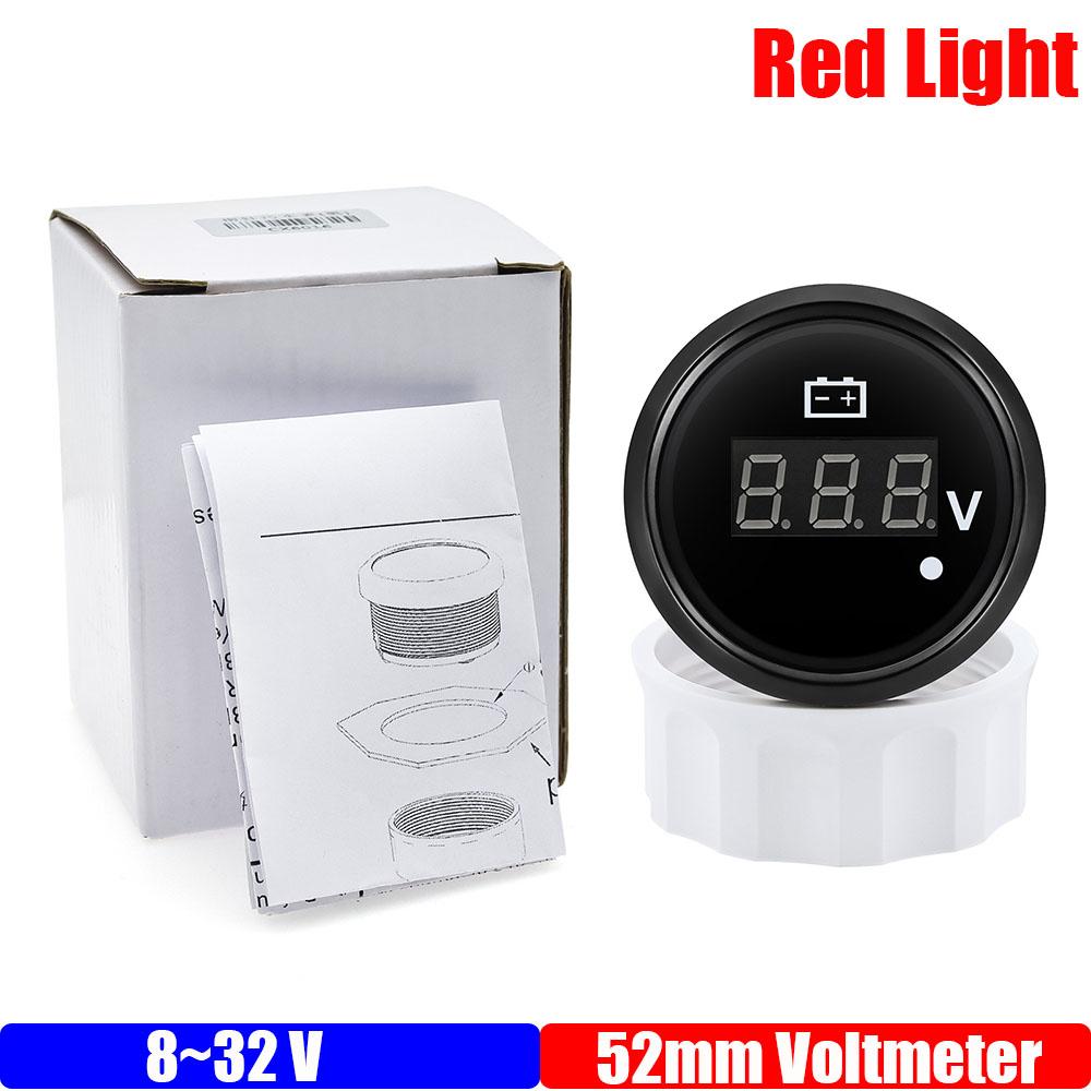 8-32V,28-48V 52mm Voltmeter with Warning Red Light Digital 52mm Voltage Car Gauge Waterproof Auto Marine Yacht 12V24V36V