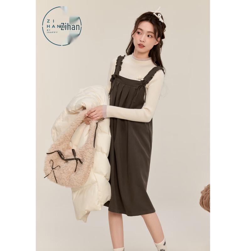 

ZIHAN Women s Ruffle Trim Plush A-Line Suspender Dress XS