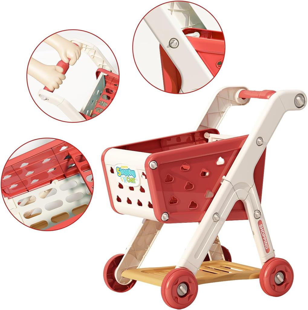 Kids Shopping Cart Trolley Play Set Children's Shopping Cart Role-Playing Games Supermarket Playset Accessories for Toddler Aged