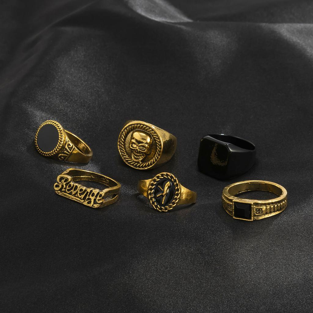 6Pcs Punk Silver Gold Color Chain Rings for Men Hip Hop Vintage Geometric Set Unisex Couple Emo Trend Jewelry Ring