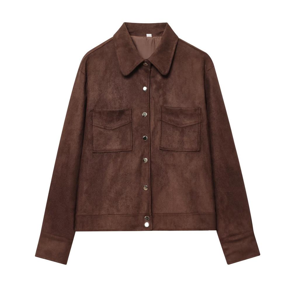 Autumn new women's clothing European and American style fashion simple and versatile suede texture long-sleeved jacket