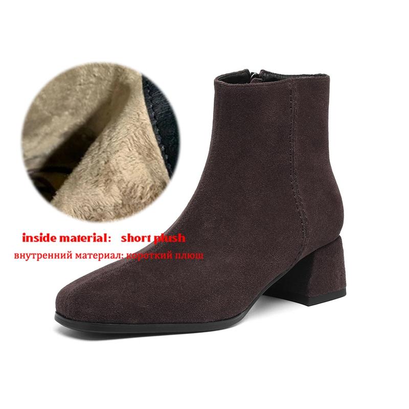 

Krazing Pot 2026 cow suede nubuck Winter Square Toe Chunky Heels Chelsea Fashion Boots Women Zip Retro Women Ankle Boots 42
