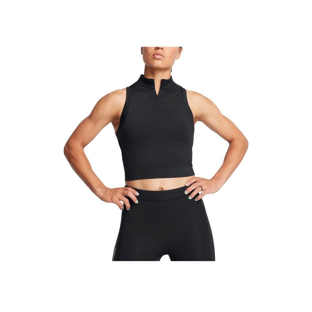 Under Armour Anywhere Run Solid Color Small Logo Half High Neck Pullover Short Sleeveless Vest Women Tops Black 1386344-001