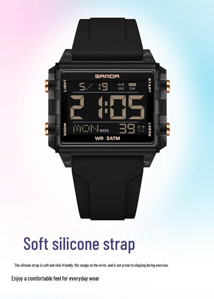 SANDA Men's Luminous Waterproof Sports Watch - Square Design with Multifunctional Countdown Timer