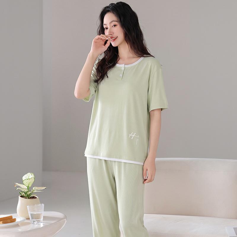 Women's pajamas summer premium modal cotton short-sleeved cropped pants thin summer youth casual loungewear set