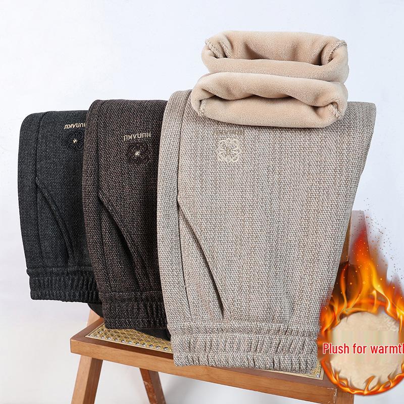 Women's Wool Warm Straight-Leg Pants: Stylish Elastic Waist, Loose Fit for Middle-Aged & Elderly, Autumn/Winter 2025