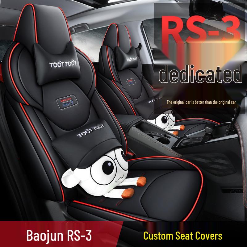 QQG Maßgefertigter Sportsitzbezug aus Leder für Baojun RS-3: Ganzjahres-Kissenpolster