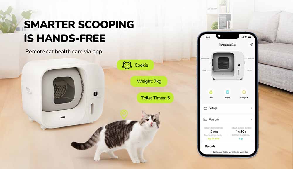 Furbulous Self Cleaning Cat Litter Box, Automatic Scooping&Sealing, APP Remote Control, 7-Sensor Safety System, 60L for 1-3 Cats, 3 Months Hands-Free