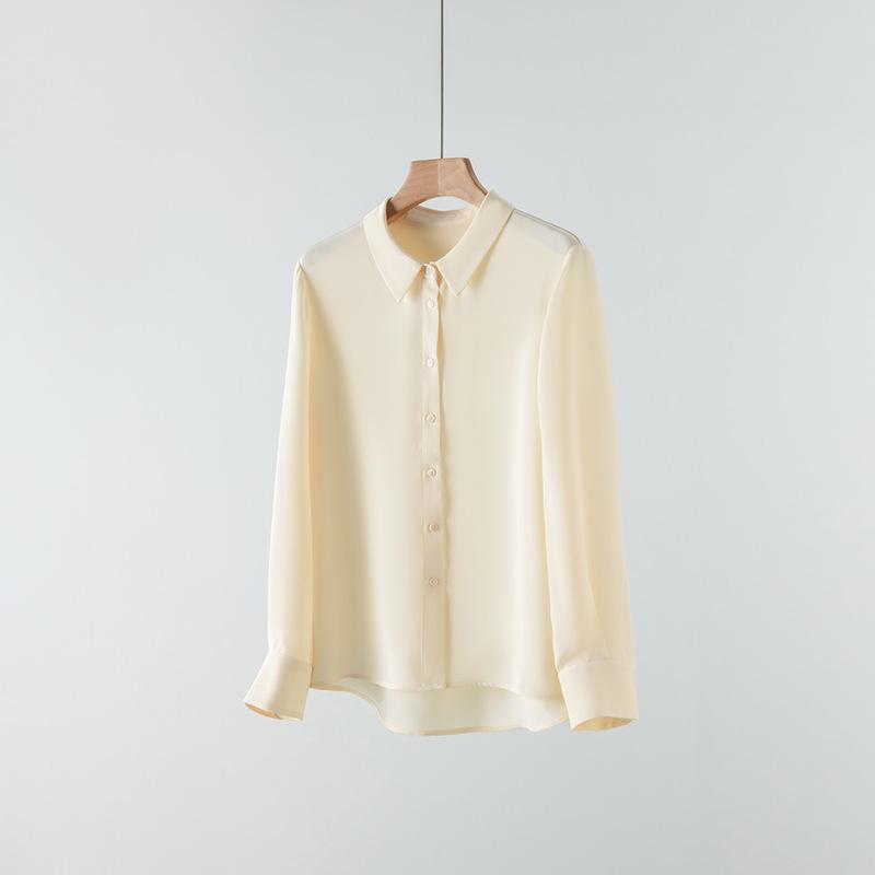 2025 Spring Women's Long Sleeve Silk Blouse - Luxurious Mulberry Solid Color Shirt