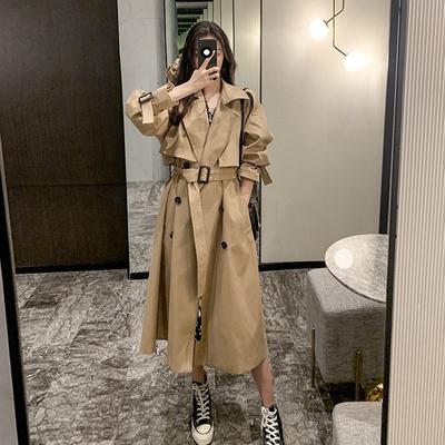 Lapel Women Trench Coat Topcoat Double Breasted Casual Coat Pure Color Autumn Winter Overgarment Waistband Windbreak Jacket