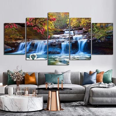 5 Stück natürliche Wasserfall Wald Poster und Drucke Landschaft Leinwand Malerei moderne Wandkunst für Wohnzimmer Home Decor