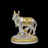 Kamdhenu Cow with Calf Idol Gold Silver Plated with Matte Finish | Home Decor Gaay Bachda Cow| Positive Energy | Wealth Idol Diwali Puja