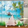 Beach Shower Curtain Waterproof Home Decoration Curtain 3D Palm Tree Seaside Beach Landscape Printed With Hooks Bathroom Curtain
