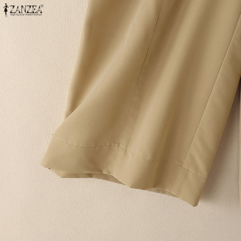 ZANZEA Women Casual Elastic Waist Loose Summer Capris Pants