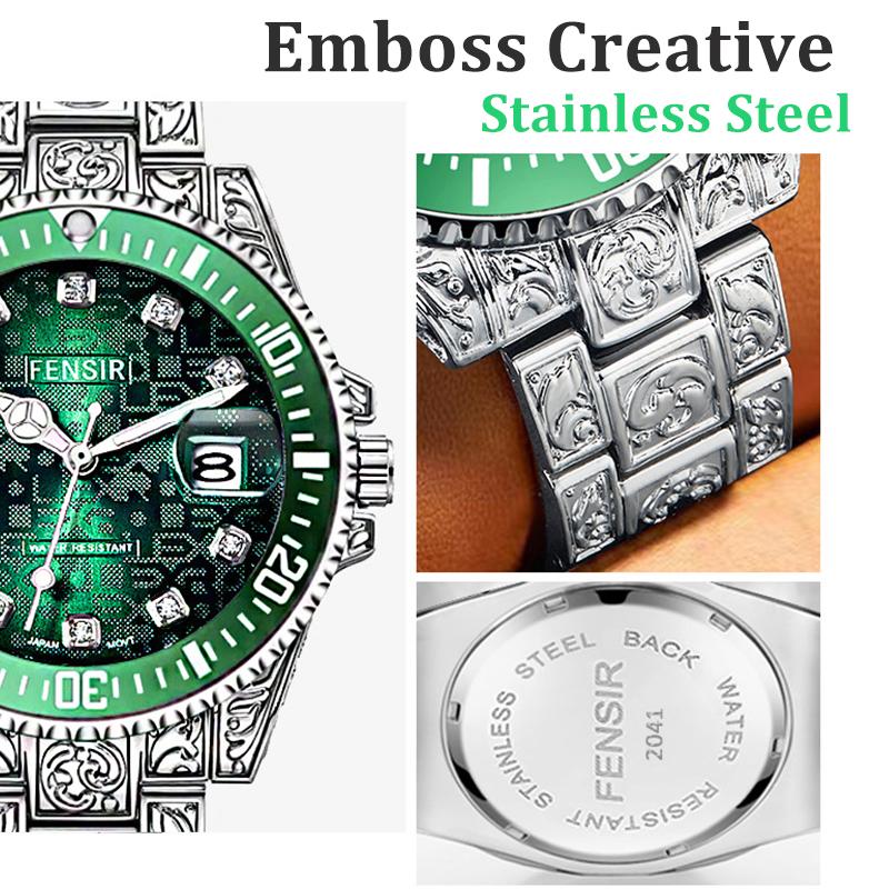Patterned Steel Band Bracelet Men's Quartz Watch Waterproof Watch Fashionable Personalized Outdoor Sports Reloj