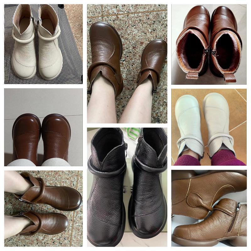 New zip up ankle boots ladies comfortable genuine leather shoes women autumn waterproof  chelsea short plush boots woman