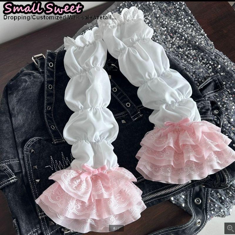 Y2K Girl Lolita jk Goth Women‘s sleeve cover Half finger yarn Tutu Gothic Lolita Arm Warmers Wrist Cuffs Lace Ruffled Gloves