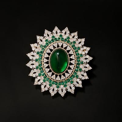 Mujeres Hombres Moda Broches Insignias Redondos Exquisitos de Alta Gama con Diamantes de Imitación Esmeralda Elegantes Accesorios de Cristal para Fiesta Banquete