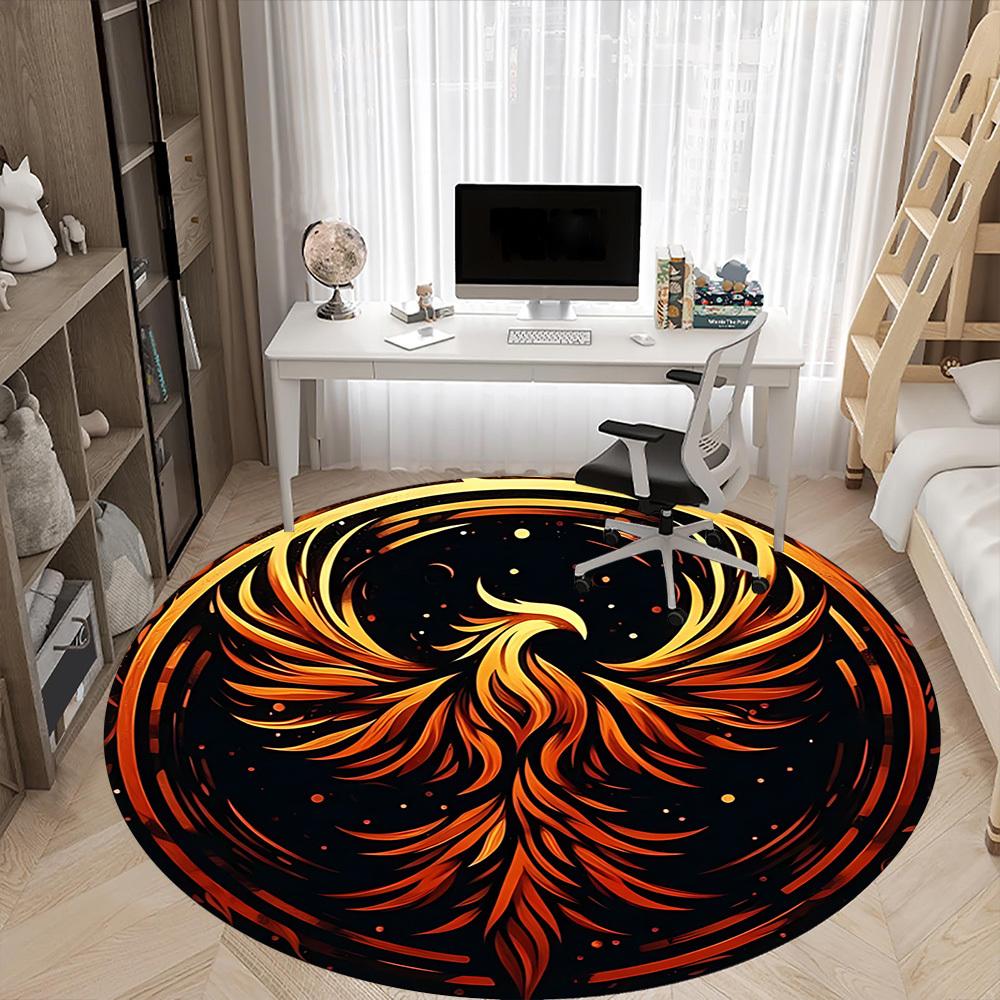 1pc Phoenix Fire Office Round Area Rug, Under Office Chairs Bedroom Living Room Home Decor, Room Deco