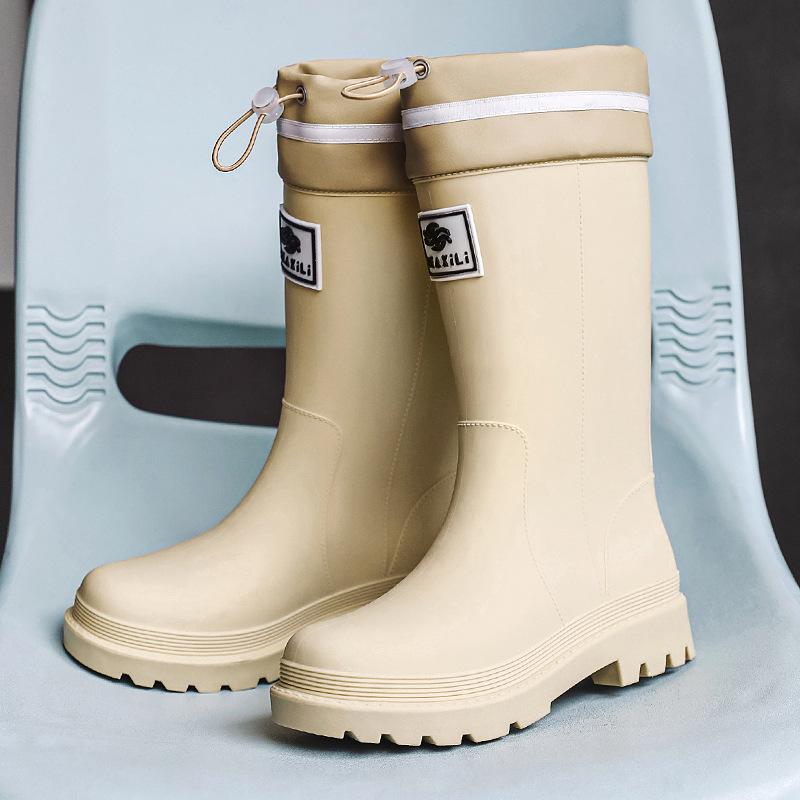 New medium tube rain shoes, women's non-slip water shoes, fashion water boots, thick-soled rain boots and velvet work rubber shoes