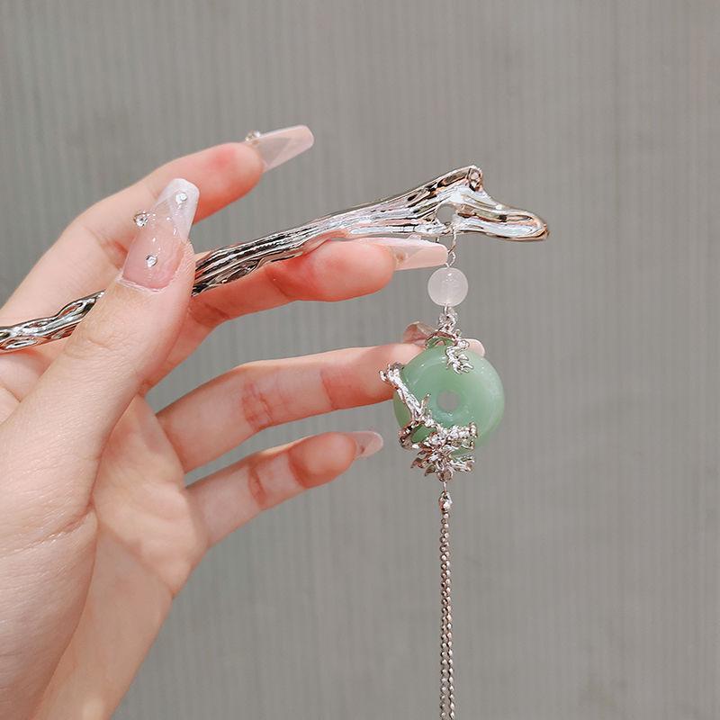 Jade Pendant Hairpin - Modern Chinese Style with Tassel, Elegant Updo Accessory, Perfect for Hanfu