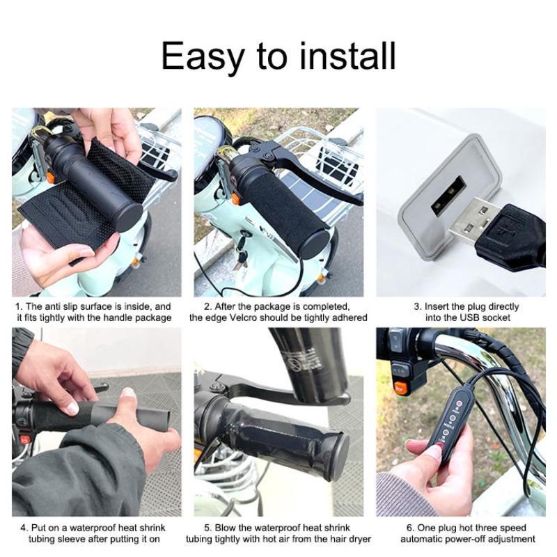 Motorcycle Heated Grips Cover USB Electric Heating Waterproof Removable Handlebar Warmer for Bicycle, Motorcross & Cold Rides