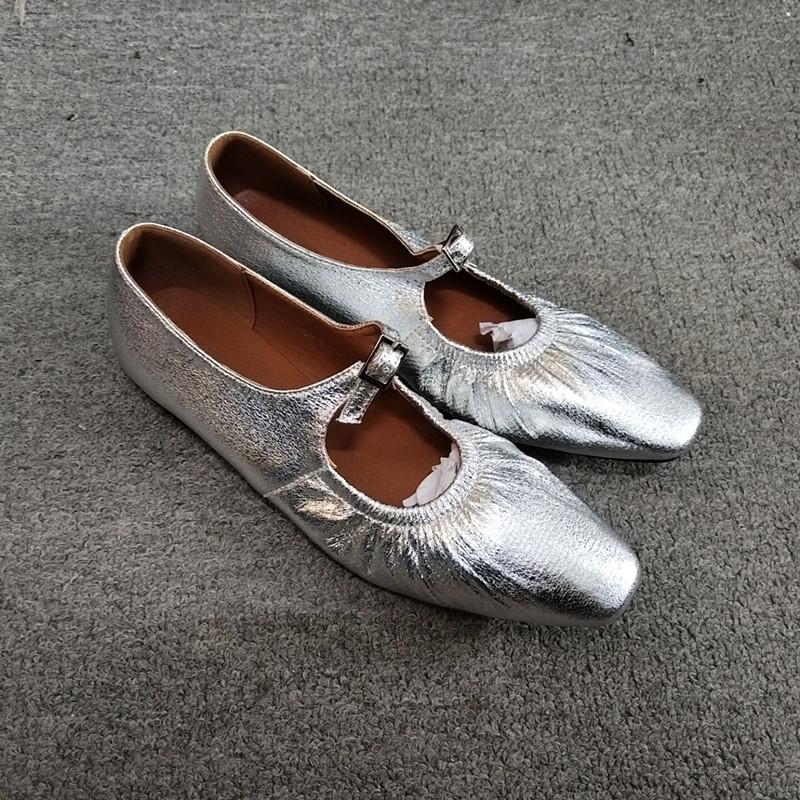 Street Style Geplooide Mary Janes Dames Ballet Flats Comfortabele Zachte Zolen Leer Lente Zomer Wandelschoenen Loafers 36