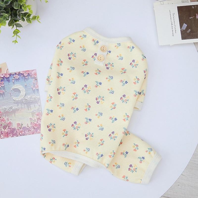 Soft Cotton Dog Jumpsuits Pet Dog Four Legged Clothes Spring Puppy Rompers Floral Cat Pajamas Pet Kitten Jumpsuits Dog Costumes
