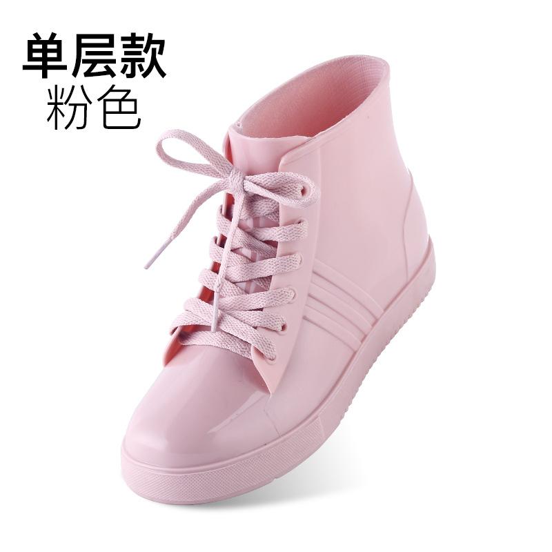 

Water shoes low-top fashion rain shoes girls short tube flat bottom solid color lace-up rain boots students water boots waterproof glue shoes 35