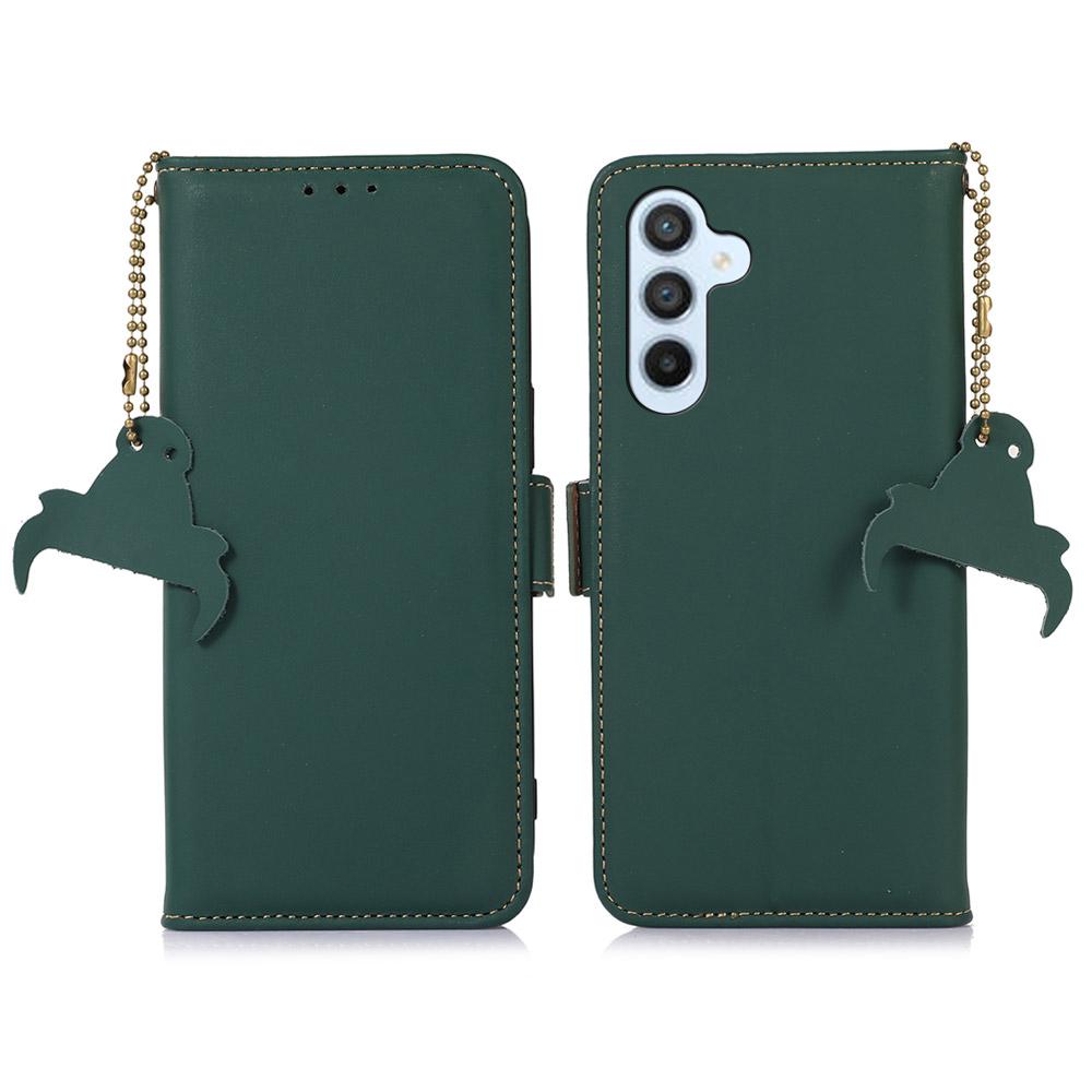 For Samsung Galaxy M35 5G Wallet Case Anti-Drop Genuine Cow Leather Phone Cover RFID Blocking