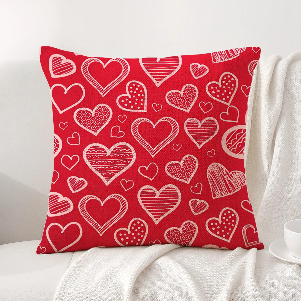 Valentines Day Cushion Cover Natural Linen Organic Fabric DoubleSided Printing Sofa Home Decor Gift Pillow Cover